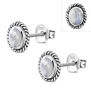 Medium Oval Rainbow Moonstone Stud Silver Earrings, e335